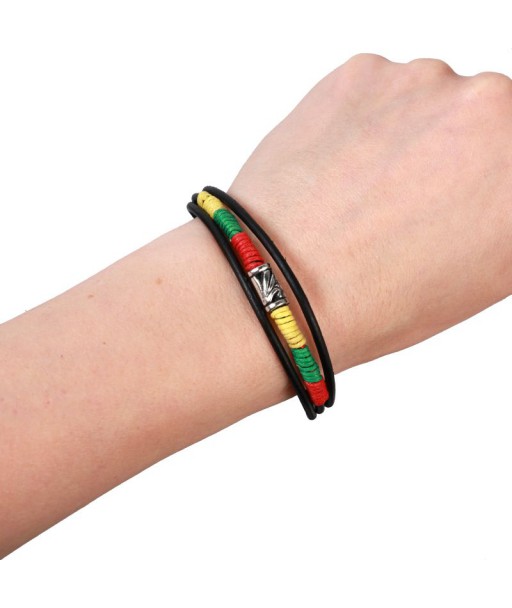 Juoda odinė apyrankė su trispalviais akcentais